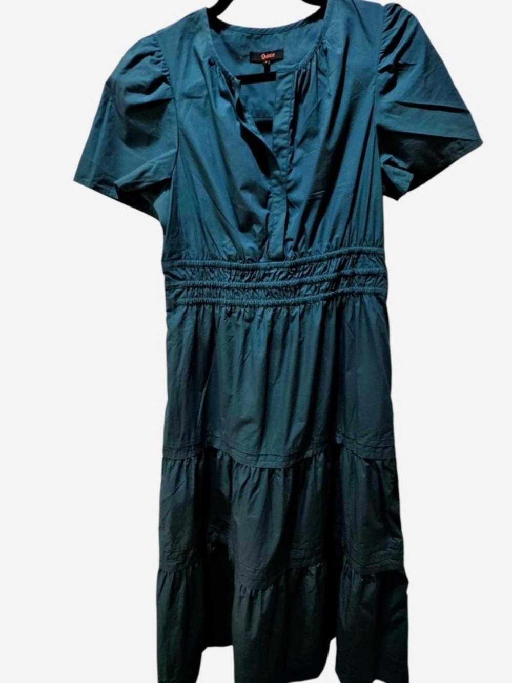 Quince 100% Cotton Garden Green Poplin tiered maxi dress w/ ruffle details